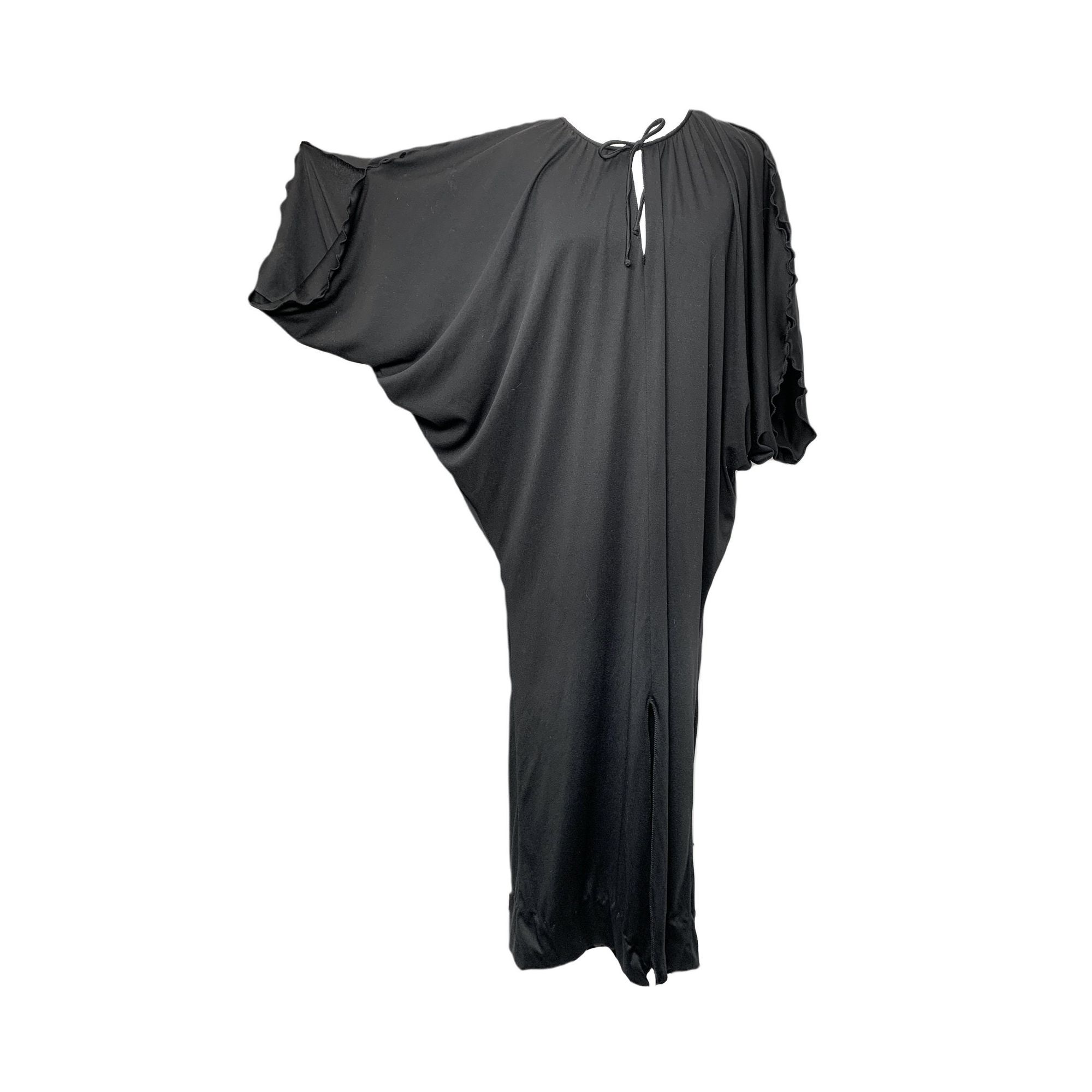 60s Mid-Century Witchy Dolman Sleeve Black Stretch Maxi Dress